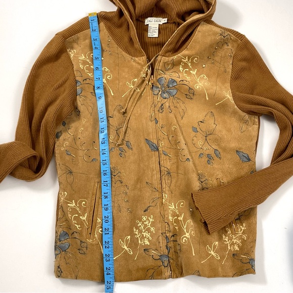 CALLI CALI’s Floral Boho Leather Suede Hoodie Sweater Zip Up Jacket Women’s XL - Picture 13 of 15